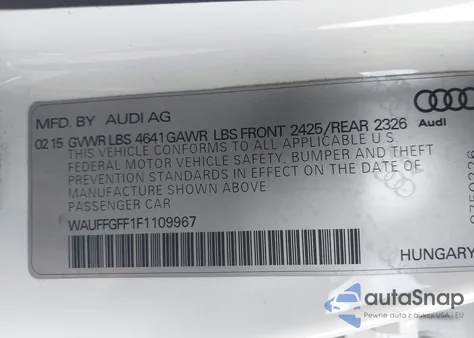 2015 Audi S3 2.0T Premium Plus z USA, uszkodzony, nr VIN WAUFFGFF1F1109967